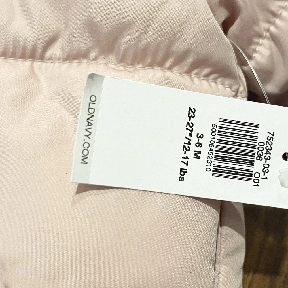 Old Navy Baby Puffer Coat Blush Pink Bear Ear‎ Hood Size 3-6 Months Fleece Lined